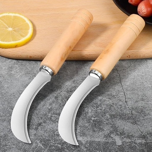 Set de cuțite de bucătărie multifuncționale: cuțit pentru fructe, cuțit jackfruit, cuțit pentru tăierea prazului, cuțit mic curbat cu mâner din lemn și lamă din oțel inoxidabil, cuțit pentru cârnați și banane, mic cuțit pentru legume