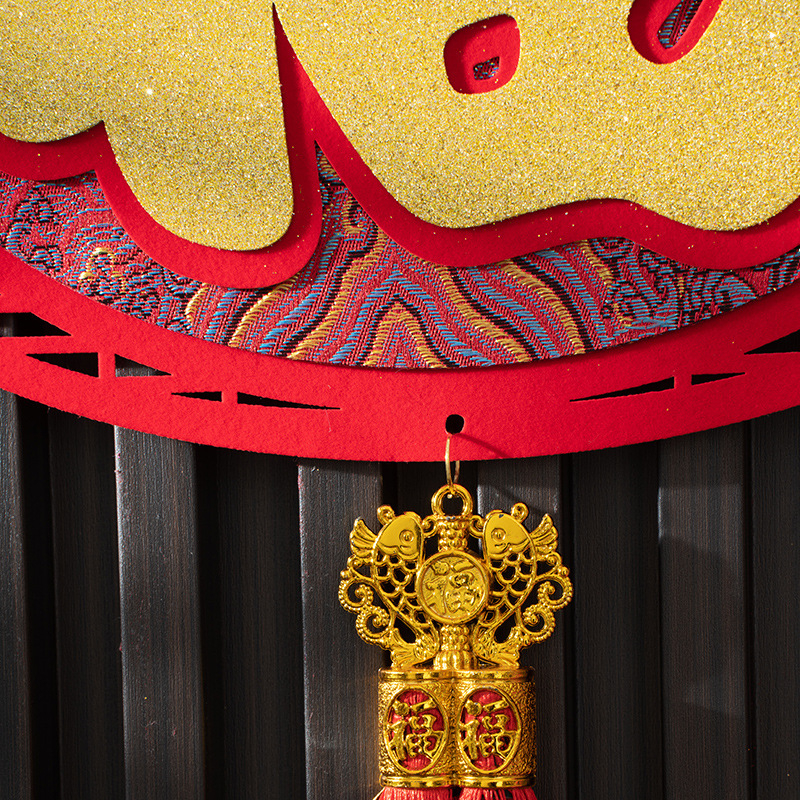 Ornamente de Anul Nou atârnate, brodate cu velur, pentru decor de scenă la Festivalul Primăverii, noduri chinezești cu simbolul norocului, Anul Calului