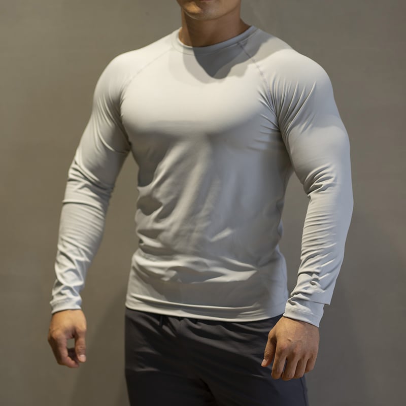 Мъжки спортен топ за фитнес с дълги ръкави, Slim-fit кръгло деколте, висока еластичност, бързосъхнеща дишаща материя, есенно-зимен модел