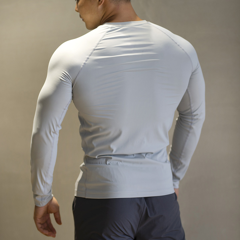 Мъжки спортен топ за фитнес с дълги ръкави, Slim-fit кръгло деколте, висока еластичност, бързосъхнеща дишаща материя, есенно-зимен модел