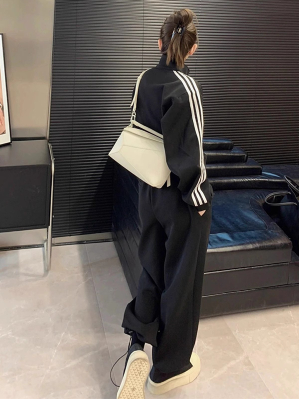 Ženski jesensko-zimski dvodijelni set od pletenine, široke hlače i pulover, casual streetwear