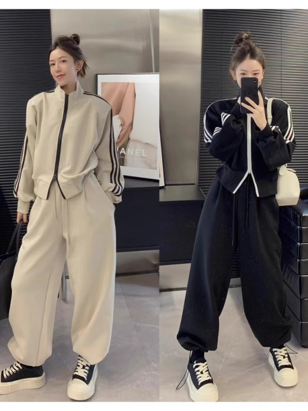 Ženski jesensko-zimski dvodijelni set od pletenine, široke hlače i pulover, casual streetwear