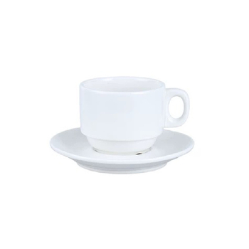 Set simplu alb din ceramică: ceașcă de cafea și farfurie, potrivit pentru cafenele, birouri, hoteluri și restaurante