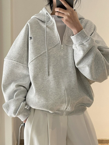 Seizprojects Ženski hoodie s kapuljačom i izvezenim natpisom, korejski casual sportski stil, širokog kroja
