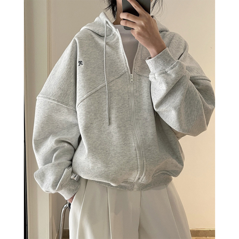 Seizprojects Ženski hoodie s kapuljačom i izvezenim natpisom, korejski casual sportski stil, širokog kroja