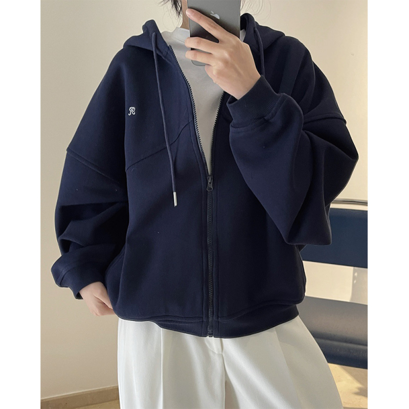 Seizprojects Ženski hoodie s kapuljačom i izvezenim natpisom, korejski casual sportski stil, širokog kroja