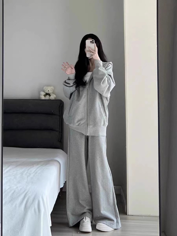 Ženski plus-size lagani jesenski sportski komplet, dvodijelni set s kardiganom na zip i sweatshirtom