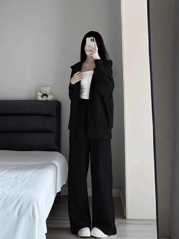 Ženski plus-size lagani jesenski sportski komplet, dvodijelni set s kardiganom na zip i sweatshirtom