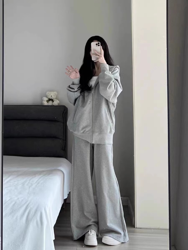 Ženski plus-size lagani jesenski sportski komplet, dvodijelni set s kardiganom na zip i sweatshirtom