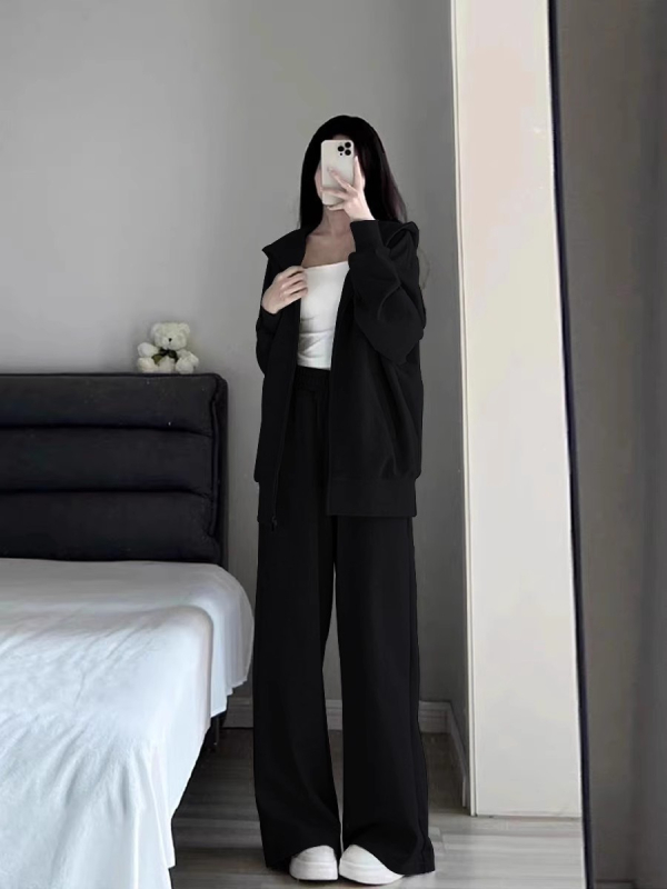 Ženski plus-size lagani jesenski sportski komplet, dvodijelni set s kardiganom na zip i sweatshirtom