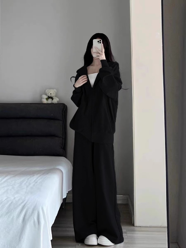 Ženski plus-size lagani jesenski sportski komplet, dvodijelni set s kardiganom na zip i sweatshirtom