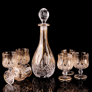 Set de pahare de vin din cristal, stil european, cu accente aurii, 6–10 bucăți; pentru bar sau uz casnic; pahare de brandy și whisky.