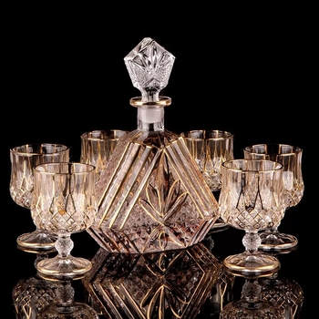 Set de pahare de vin din cristal, stil european, cu accente aurii, 6–10 bucăți; pentru bar sau uz casnic; pahare de brandy și whisky.