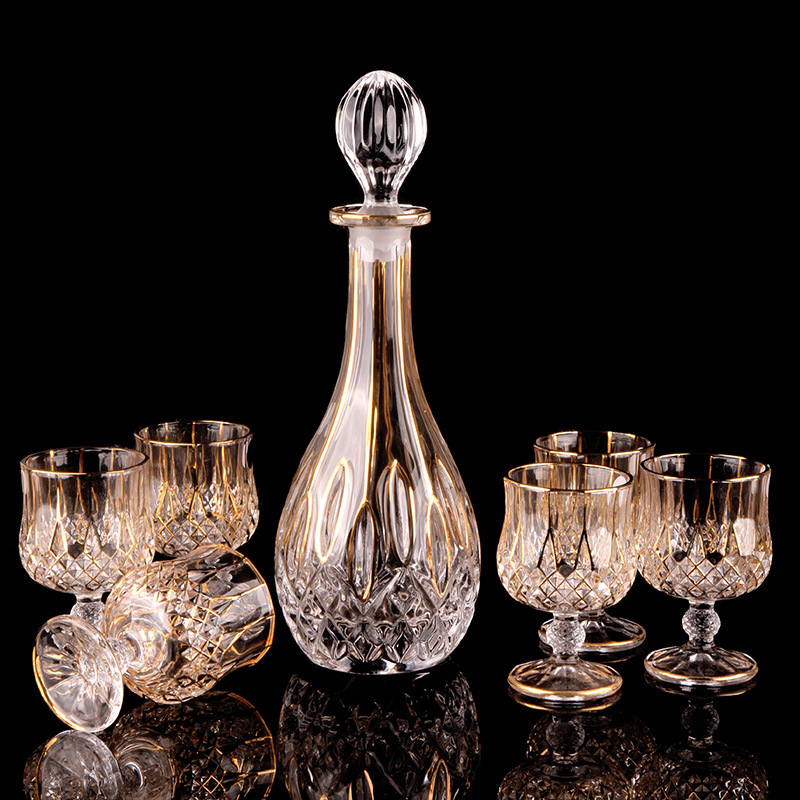 Set de pahare de vin din cristal, stil european, cu accente aurii, 6–10 bucăți; pentru bar sau uz casnic; pahare de brandy și whisky.