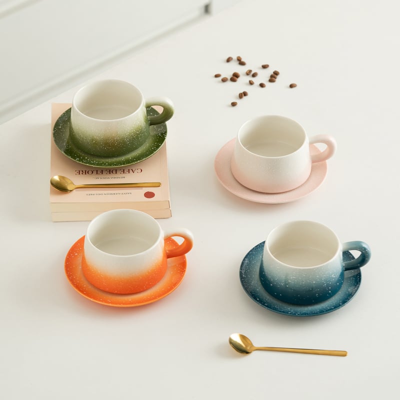 Set de căni ceramice pentru cafea cu farfurioare pentru cupluri – premium, elegante pentru latte art