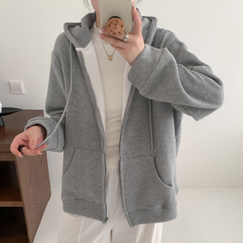 Ženski debeli flis s kapuljom, topao za jesen i zimu, opuštenog kroja, casual sports zip‑up kardigan jakna