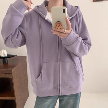 Ženski debeli flis s kapuljom, topao za jesen i zimu, opuštenog kroja, casual sports zip‑up kardigan jakna
