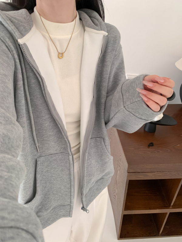 Ženski debeli flis s kapuljom, topao za jesen i zimu, opuštenog kroja, casual sports zip‑up kardigan jakna