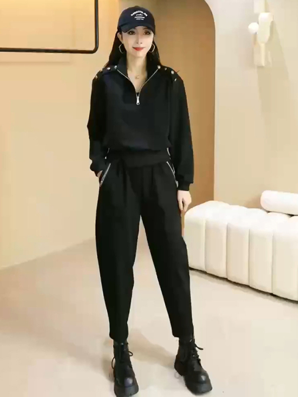 Ženski jesensko-zimski sportski komplet, dugi rukav sweatshirt i jogger hlače, dvodijelni set