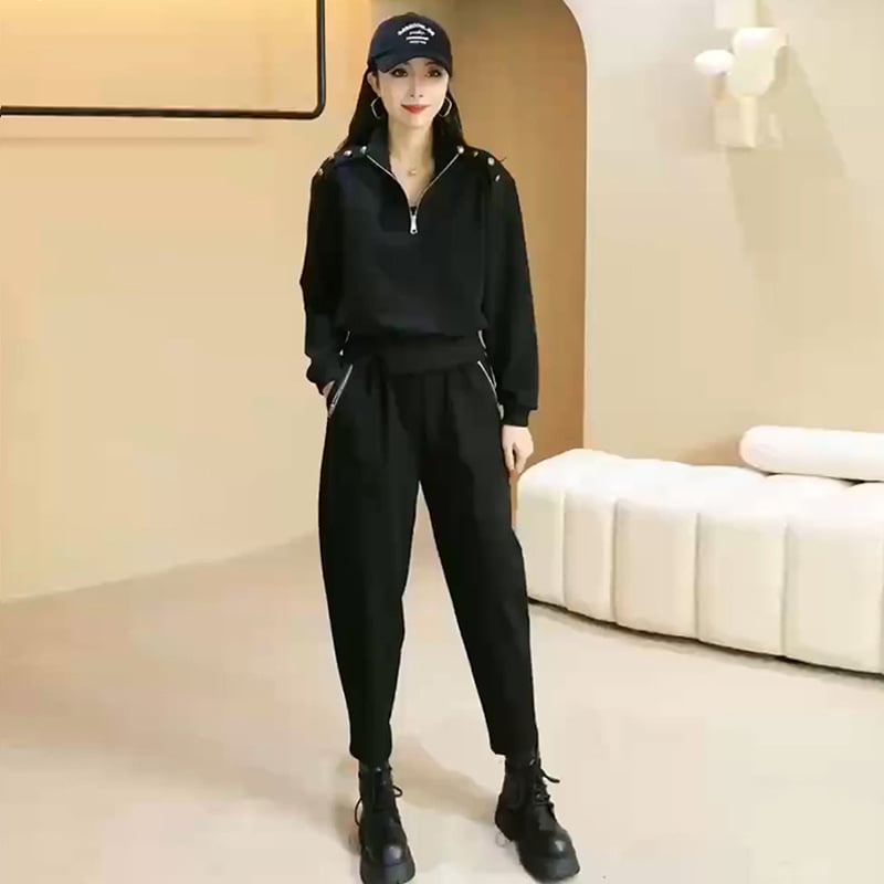 Ženski jesensko-zimski sportski komplet, dugi rukav sweatshirt i jogger hlače, dvodijelni set