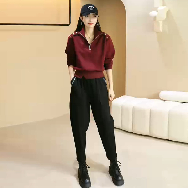 Ženski jesensko-zimski sportski komplet, dugi rukav sweatshirt i jogger hlače, dvodijelni set