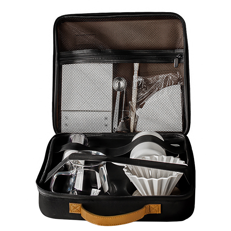 Set cafea pentru camping în aer liber, portabil, cu râșniță manuală și cutie de depozitare