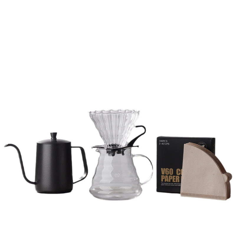 Set portabil pentru cafea pour-over cu ceainic, râșniță pentru cafea și cântar electronic, într-o cutie cadou