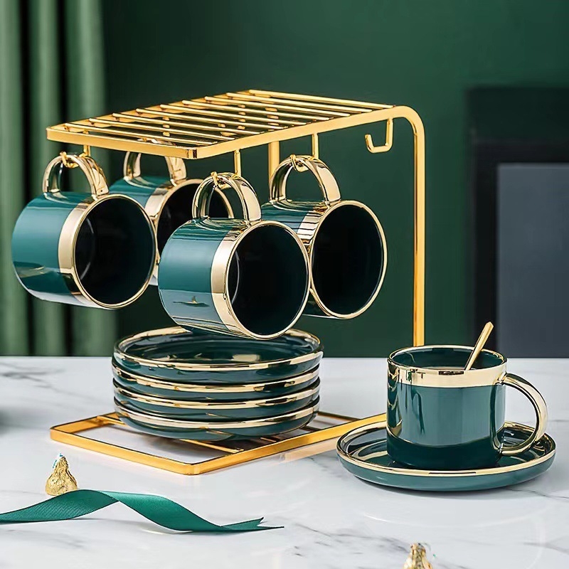 Cești ceramice pentru cafea, stil european, set de 6 piese pentru uz casnic, servis modern minimalist pentru ceai de după-amiază, cu ceașcă de ceai florală