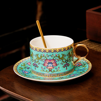 Set de ceașcă și farfurioară pentru cafea, emailată, în stil nordic retro, design rafinat