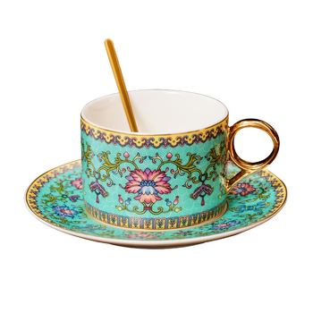 Set de ceașcă și farfurioară pentru cafea, emailată, în stil nordic retro, design rafinat