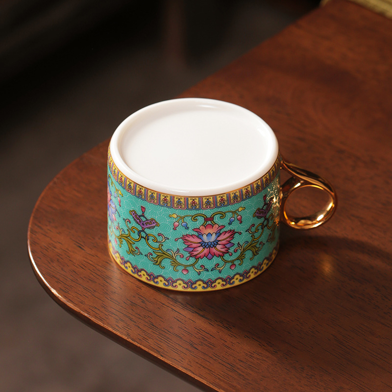 Set de ceașcă și farfurioară pentru cafea, emailată, în stil nordic retro, design rafinat