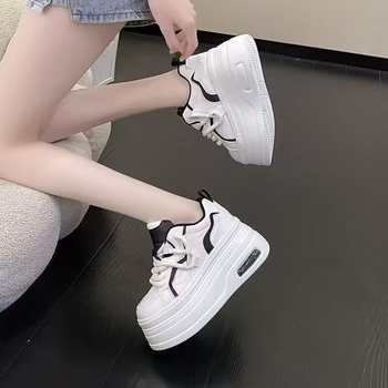 Női fehér sneaker 8 cm magasító vastag talppal, 2025 tavasz stílus, mindennapi sportcipő