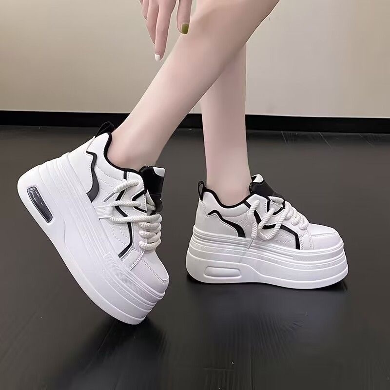 Női fehér sneaker 8 cm magasító vastag talppal, 2025 tavasz stílus, mindennapi sportcipő