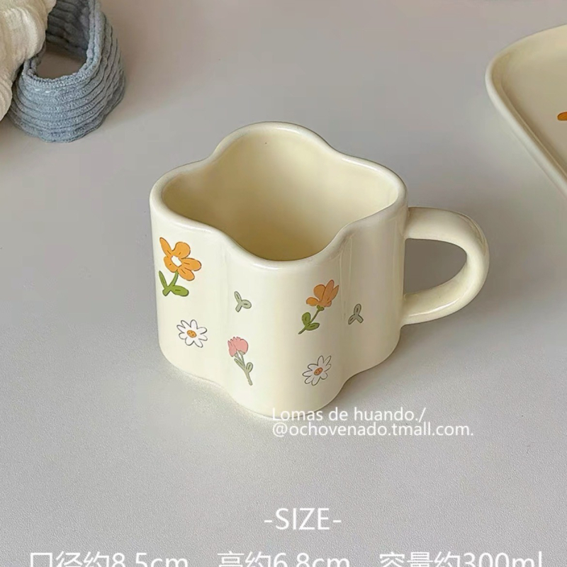 Set ceramic cești și farfurioare în stil Grădina de Primăvară – cești proaspete pentru mic dejun, uz casnic