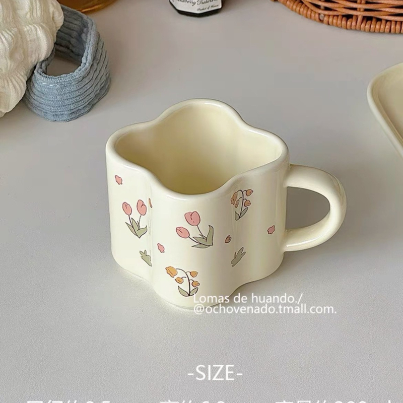 Set ceramic cești și farfurioare în stil Grădina de Primăvară – cești proaspete pentru mic dejun, uz casnic