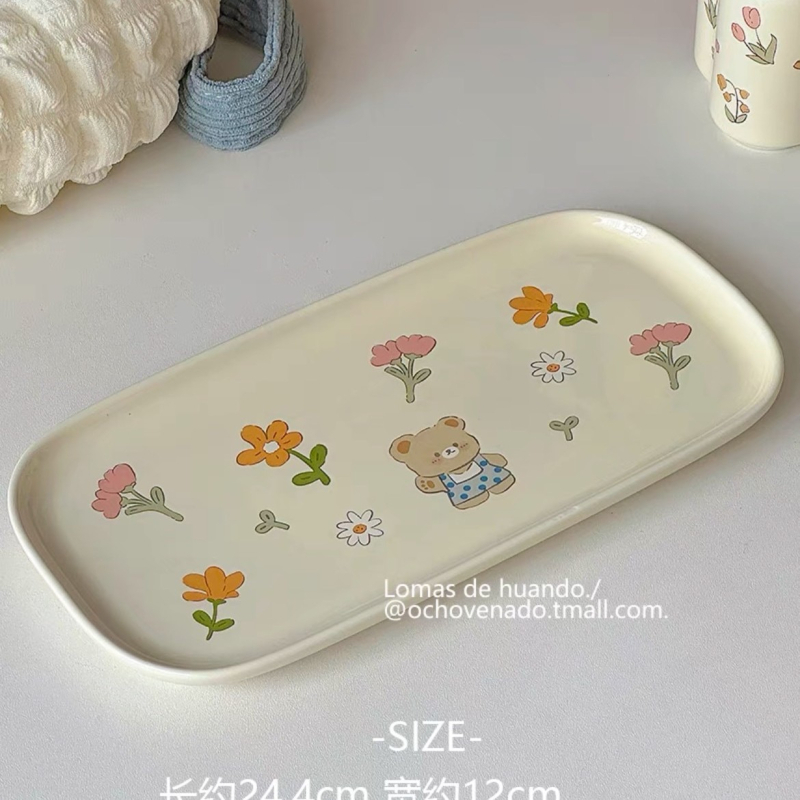 Set ceramic cești și farfurioare în stil Grădina de Primăvară – cești proaspete pentru mic dejun, uz casnic