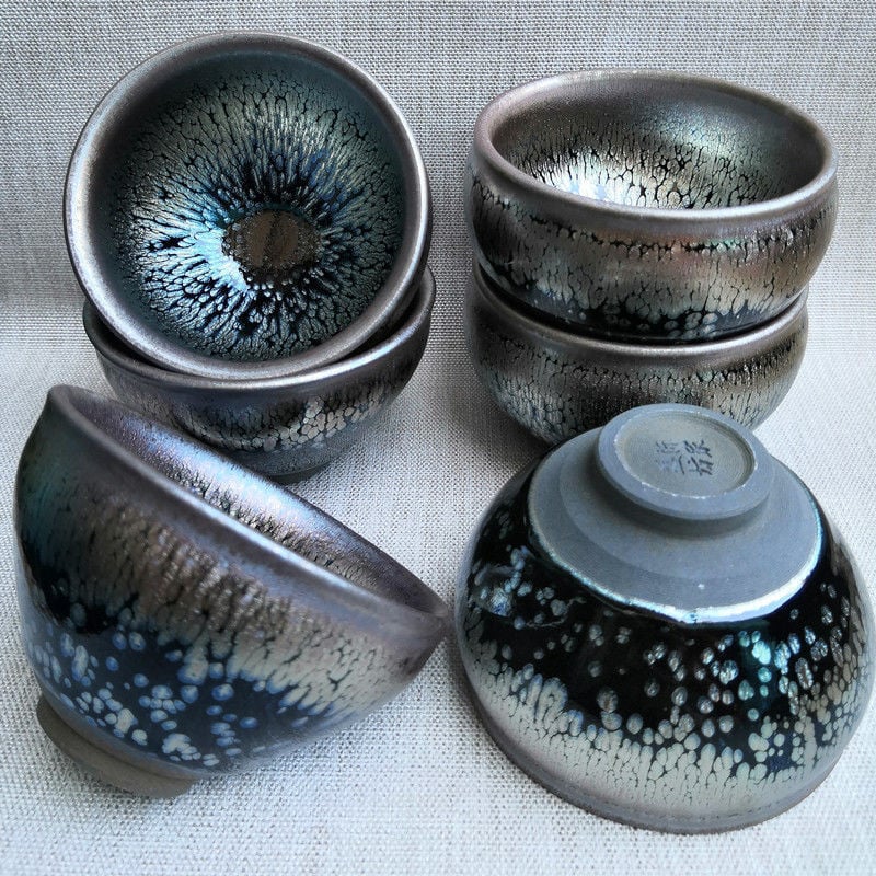 Ceașcă de ceai Jianyao autentică cu un bol mare Jian Kiln, ceramică lucrată manual cu glazură de picături de ulei
