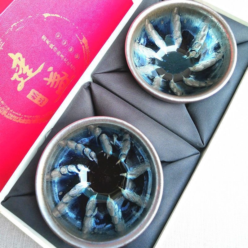 Ceașcă de ceai Jianyao autentică cu un bol mare Jian Kiln, ceramică lucrată manual cu glazură de picături de ulei