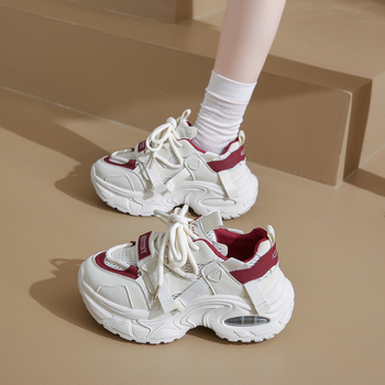 Ženske tenisice stil dad shoes, novi model, jesen 2025, sportsko-casual tenisice s debelim potplatom za povećanje visine, gornji dio PU i mreža, prozračne.