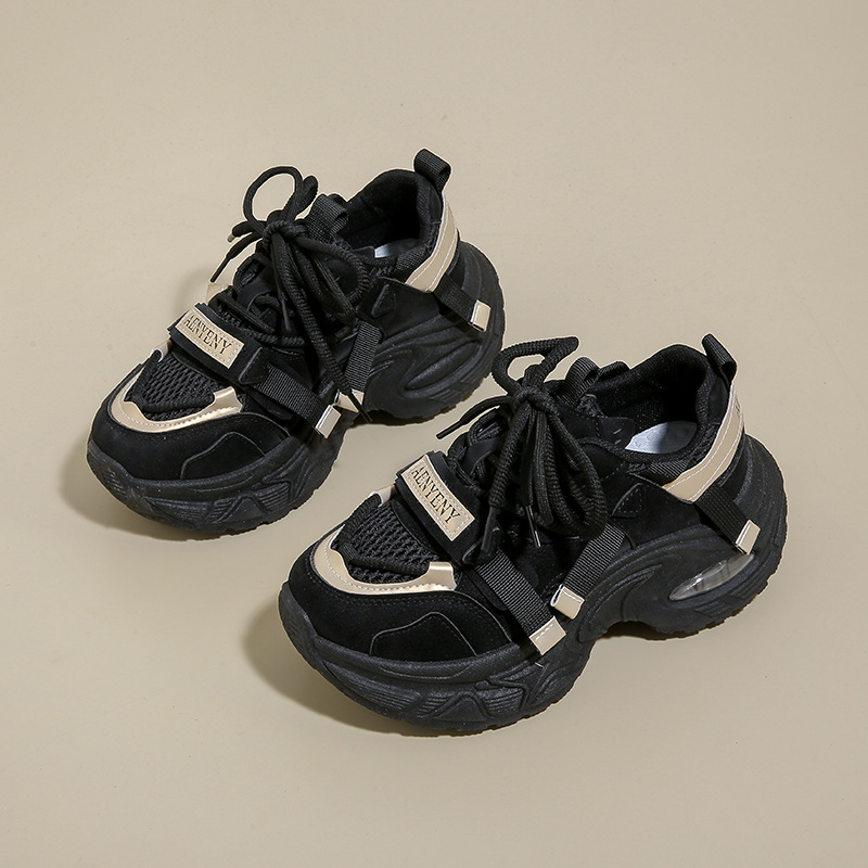Ženske tenisice stil dad shoes, novi model, jesen 2025, sportsko-casual tenisice s debelim potplatom za povećanje visine, gornji dio PU i mreža, prozračne.