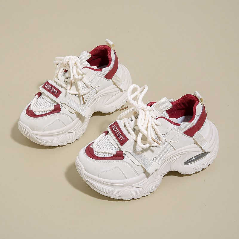 Ženske tenisice stil dad shoes, novi model, jesen 2025, sportsko-casual tenisice s debelim potplatom za povećanje visine, gornji dio PU i mreža, prozračne.