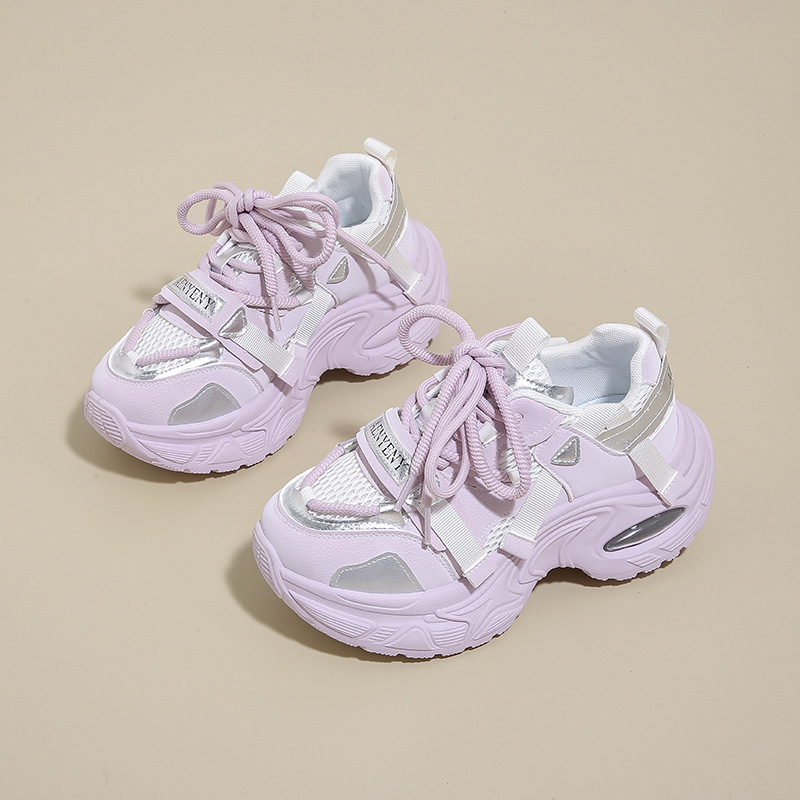Ženske tenisice stil dad shoes, novi model, jesen 2025, sportsko-casual tenisice s debelim potplatom za povećanje visine, gornji dio PU i mreža, prozračne.