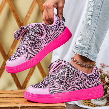 Leopárd mintás, vastag talpú sneaker unisexeknek – utcai casual tornacipő