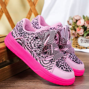 Leopárd mintás, vastag talpú sneaker unisexeknek – utcai casual tornacipő