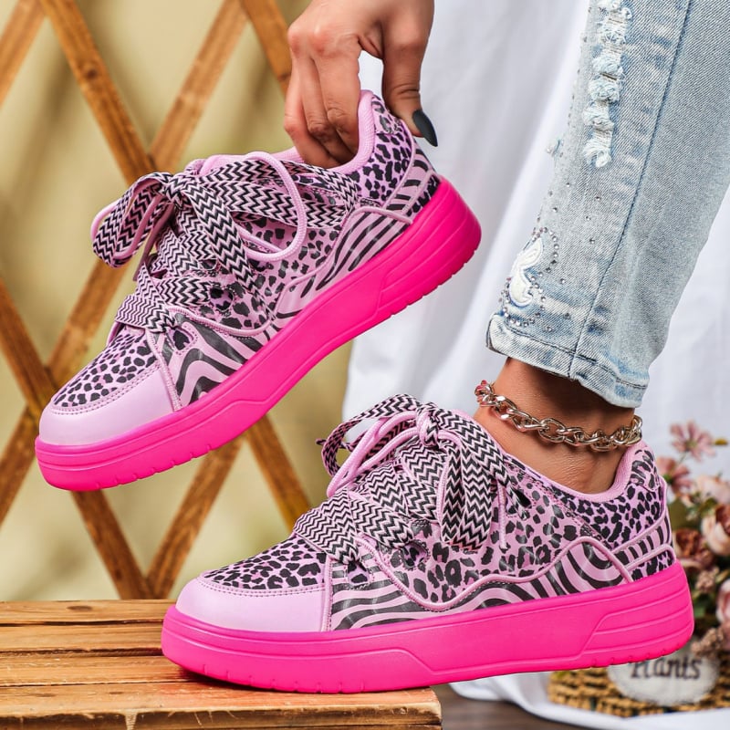 Leopárd mintás, vastag talpú sneaker unisexeknek – utcai casual tornacipő
