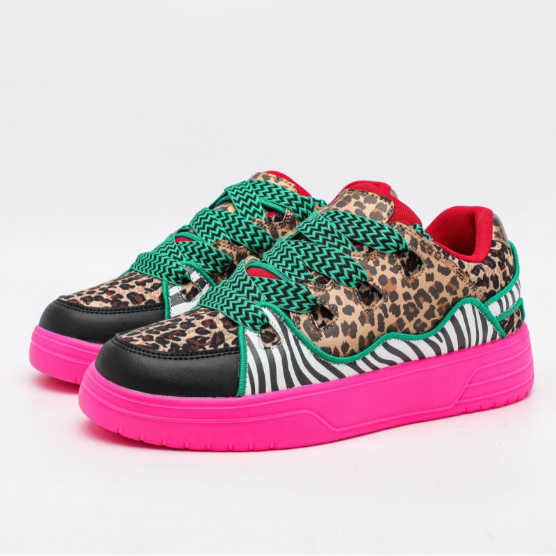 Leopárd mintás, vastag talpú sneaker unisexeknek – utcai casual tornacipő