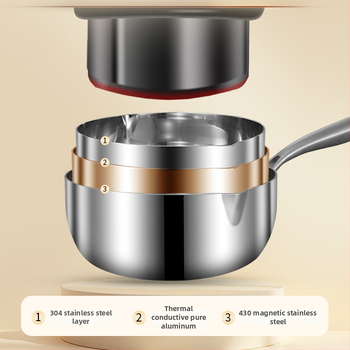 Trei straturi din oțel inox, oală Yukihira în stil japonez, pentru uz casnic, antiaderentă, pentru supe și tăiței, mică oală pentru lapte