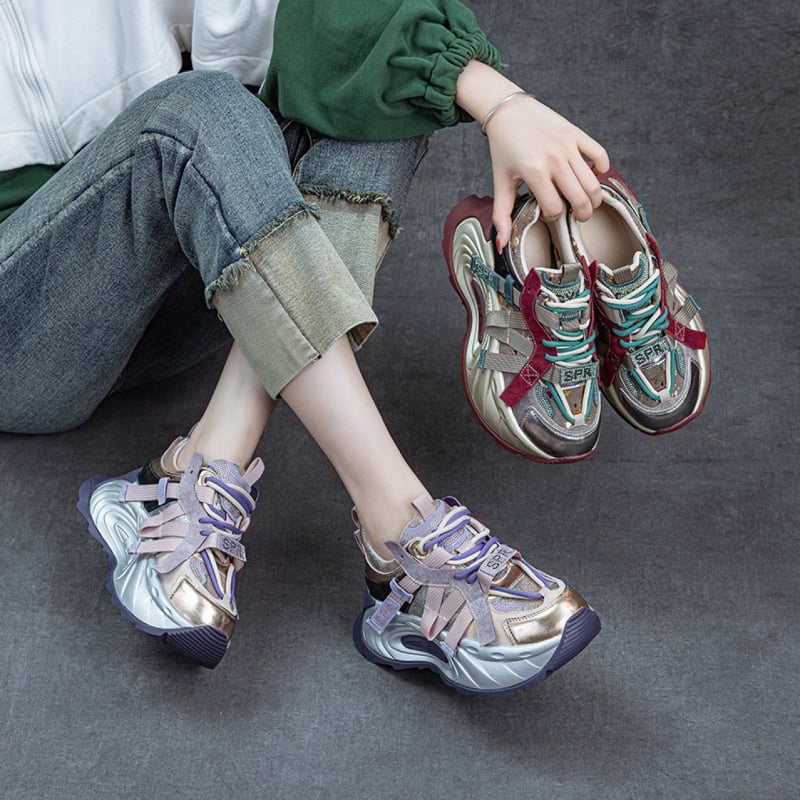 Ženske tenisice Dad Shoes, prava koža, europski stil, retro dizajn, debeli potplat, udobne svakodnevne tenisice