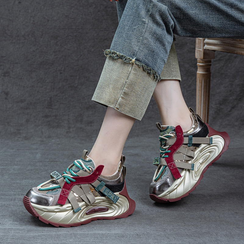 Ženske tenisice Dad Shoes, prava koža, europski stil, retro dizajn, debeli potplat, udobne svakodnevne tenisice