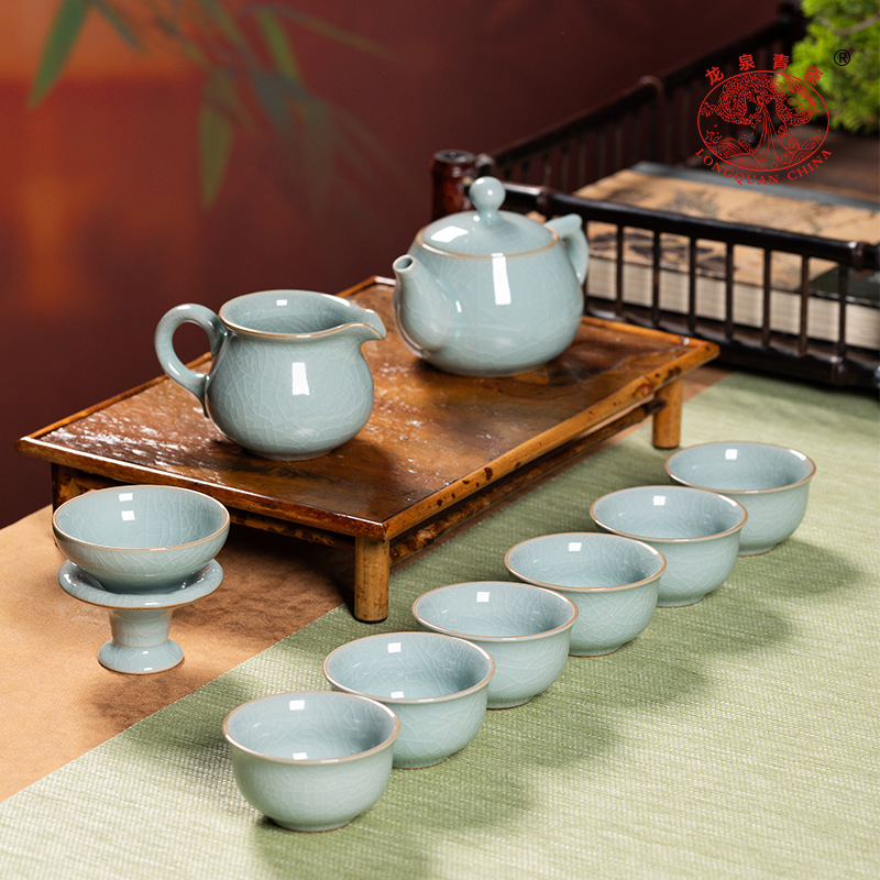 Longquan Celadon 2024 Gongfu Teáskészlet – Kerámiás Teáskanna és Teáscsésze, Elegáns Otthoni Használatra
